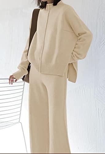 VamJump Women's 2 Piece Outfits Lounge Sets Long Sleeve High Neck Sweater Pullover Top Wide Leg Pants Sweatsuit Sets4