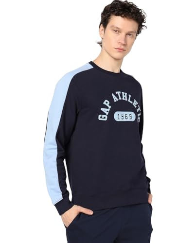 Image of Gap Men Stylised Full Sleeves Crew Neck Cotton Blend Sweatshirt