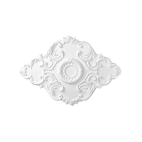 HEXIM Perfect Stuckrosette B2023, 94x66cm - Deckenrosette weiß, aus PU/Polyurethane, Zierelement, Stuck, Wanddeko Wohnzimmer Lampe Oval Cover
