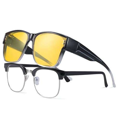 LVIOE Fit Over Night Vision Glasses for Women Night Driving Wear Over Glasses Polarized Yellow Lenses Anti Glare N3022-1
