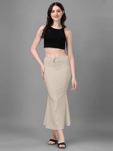 Image of Women's Saree Shapewear Petticoat, Cotton Blend Stretchable Mermaid Skirt, High Waist Tummy Control, Smooth Curve Fit with Adjustable Drawstring