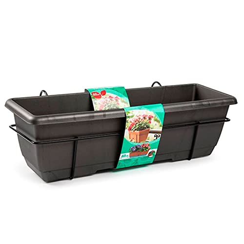 Jardinera para Balcón con Plato y Soporte Metálico, 60 x 28 x 19,5 cm. Jardinera Balconera,Macetero 60 cm con Soporte...