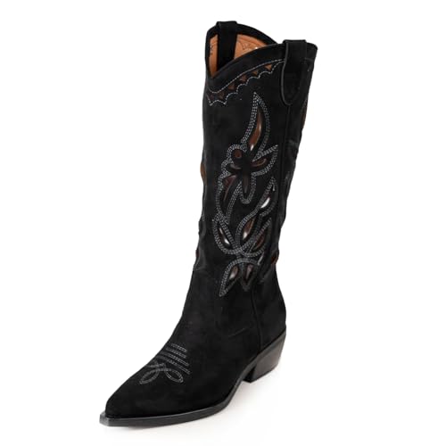 Bottes texanaises au genou Toocool MP746-3 bottes de cow-boy brodées finitions ajourées main