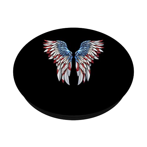 Veterans day, 4th of July patriotic wings angel usa flag PopSockets Swappable PopGrip, Black - Image 2