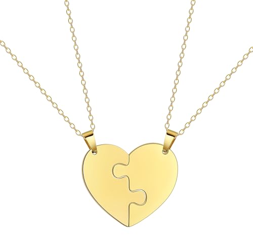 EUEAVAN Collier Coeur Brisé Pendentif BFF Foever Deux Demi-Coeurs Collier Coeur Assorti Bijoux Couples Cadeau (or)