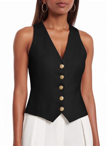 Mina Self Women's Sleeveless Vest Tops 2025 Summer - V-Neck Lightweight Slim Trendy Casual Business Work Blazer Pockets