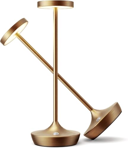 Willdoak Cordless Table Lamp Rechargeable - 6000mAh LED Battery Operated Table Light - Portable Touch Dimmable Outdoor Waterproof Table Lamps for Patio Restaurant Dining (2 Bronze)