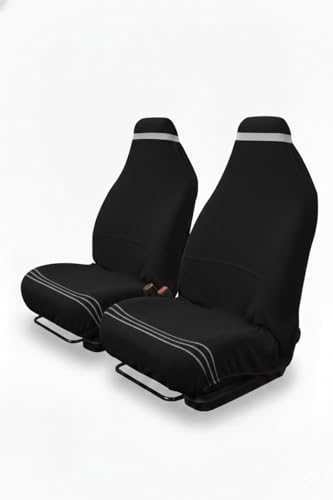 Image of Car Seat Cover, Towel Fabric, Elastic Fitting, Front Seat, Universal Fit for All Models, Pack of 2 (Black)