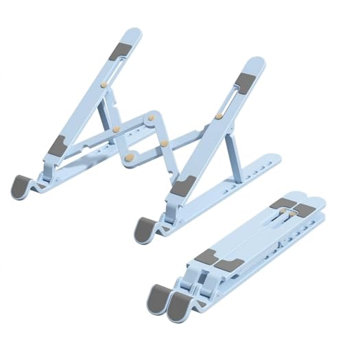 Image of Adjustable Laptop Stand with 6-Angle Ergonomic Foldable Design | Portable Tabletop Desktop Riser Stand Holder Compatible with MacBook, HP, Dell, Lenovo & All Notebooks 10 inch to 15.6 inch (Silver)