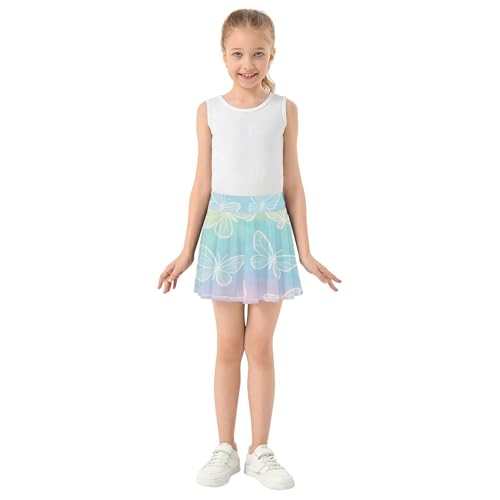 White Butterfly Pastel Rainbow Stripes Skirts with Shorts Fun Cute Girls' Shorts Athletic Skorts School 4t3