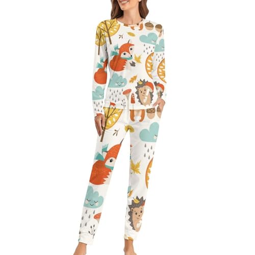 Ensemble de pyjama femme Renard Roux Blanc en coton