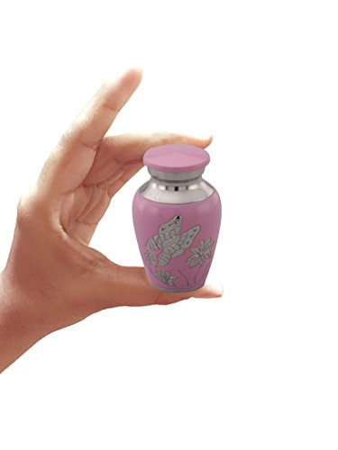 MEMORIALS 4U Pink Butterfly Keepsake Urn - Baby Pink Butterfly Mini Urn with Fancy Box - Handcrafted Solid Brass Silver Butterfly Miniature Urn for Ashes