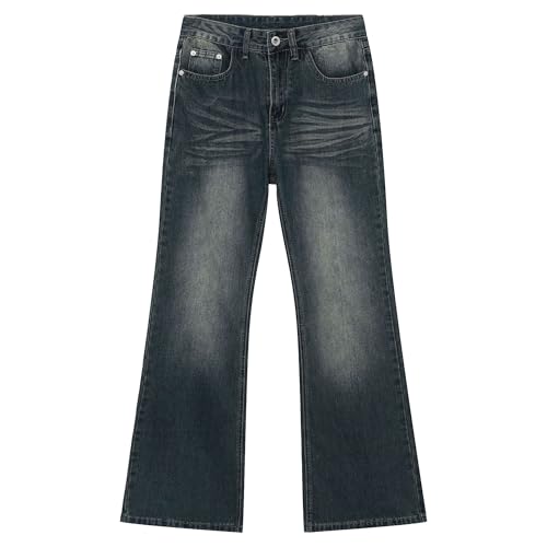 Jeans for Men Vintage Wash Straight Leg Jeans Distressed Denim Pants Casual Loose Fit Trendy Long Trousers