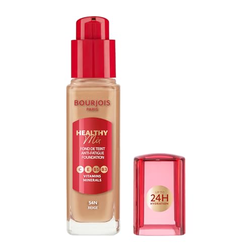 Bourjois Fond de Teint Healthy Mix, Teint Frais, Complexe de Vitamines C,E, B5 & B3, Longue Tenue et Hydrate jusqu'Ă 24H - 54N Beige, 30ml