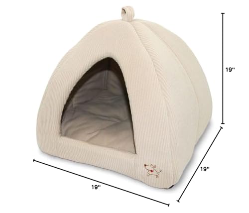 Image of Best Pet Supplies Cat Bed for Indoor Cat, Domed Tent House with Removable Pillow, Covered Cat Cave for Small Dog, Puppies and All Breeds of Cats - Corduroy Beige1, 19 x 19 x H:19 inch