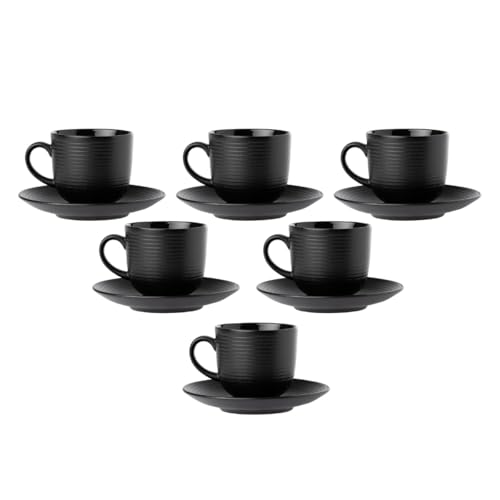 Image of Clay Craft Fine Ceramic Horizon Black Cups & Saucer, Set of 12, Cups for Tea & Coffee, Gift Set, Elegant Design for Home and Kitchen and Can Be Gifted to Your Loved Ones On Any Occassions