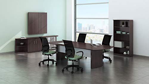 Safco Medina 14' Conference Table with Moucha Finish, Rounded Ends and Beveled Edges, Silver Detailing, Grommet Holes, 250 lbs Capacity. - Thumbnail 2