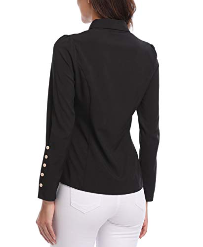 Wudodo-Damen-Langarmshirt-Bluse-fuer-Damen-Hemd-mit-Knoepfen-Figurbetonte-Hemdbluse-Business-Oberteil-Arbeithemden