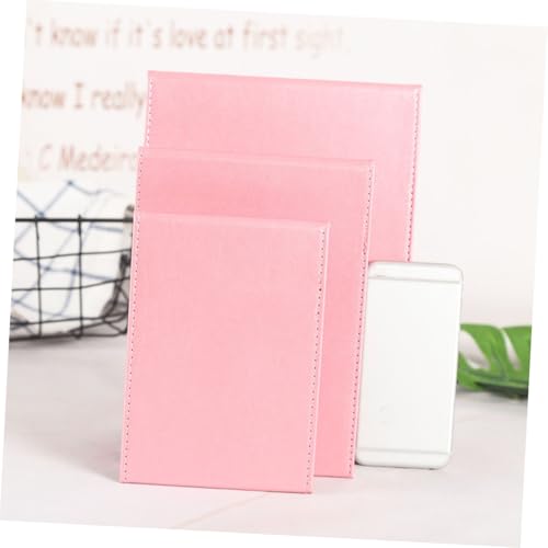 Espejo de maquillaje plegable grande rosa de cuero miniatura 4