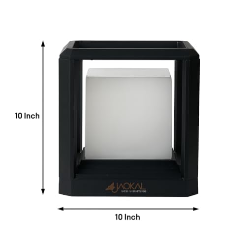 Image of JACKAL Black Cubical Gate Light | Outdoor Garden Light | LED Lamp | Waterproof Pillar Light | Garden Floor Lamp | LED Light for Floor, Outdoor, Pathway (1, Large (10X10INCH))