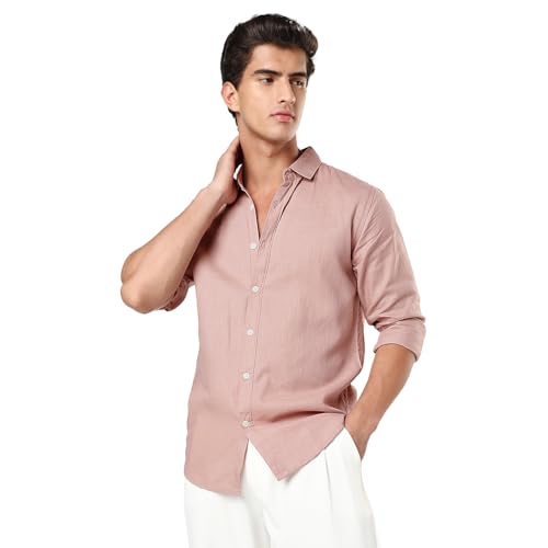 Image of Urbano Fashion Men's Linen Blend Full Sleeve Relaxed Fit Casual Solid Shirt