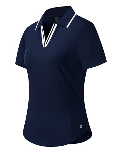 MIER V-Neck Polo Shirts for Women Short Sleeve UPF 50+ Sun Protection Golf Tennis Active Stretch Collared Shirt Tops, Dry Fit 5