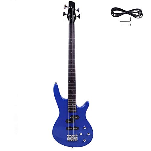 Layee Electric Bass Guitar, Starters Electric Guitar Full Size 4 String Package with Power Wire, Wrench Tool, Blue