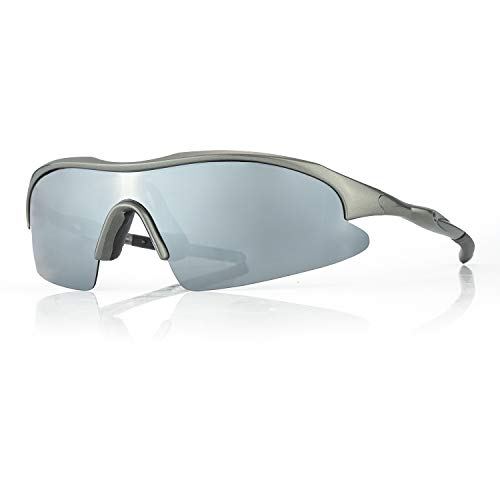 TJUTR Gafas De Sol Hombre Deportivas Espejo Polarizadas Anti Reflectante Ultraligero Metal Protección 100% UVA UVB (Plateado/Plateado)