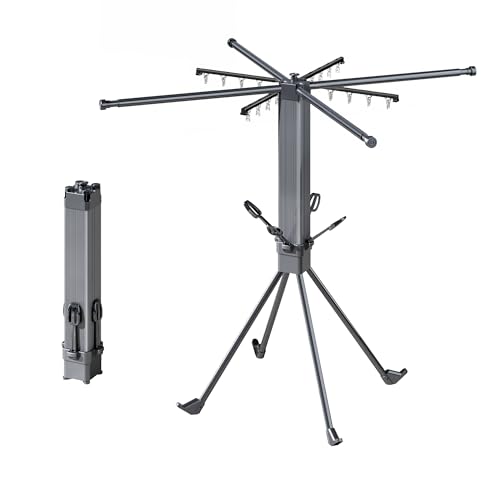 DAMY 洗濯物干し 室内物干し 物干しスタンド 部屋干しラック 折りたたみ 屋外 コンパクト 伸縮式 省スペース 布団干し (グレー, ピンチハンガー付き)