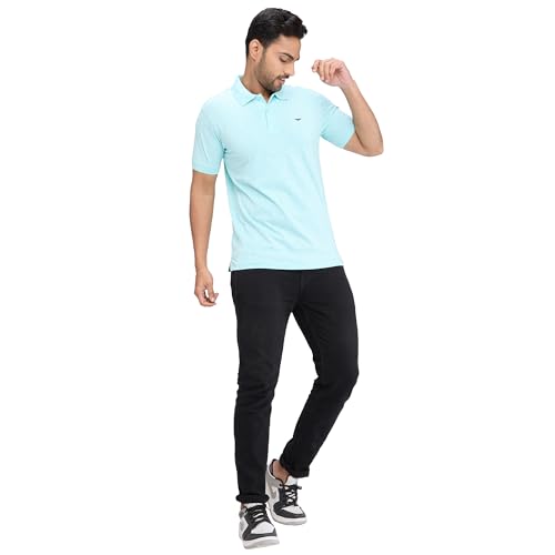 Image of Park Avenue Men's Slim Fit Print Pattern Cotton Polyester Blend Polo Neck Half Sleeve Casual T-Shirt