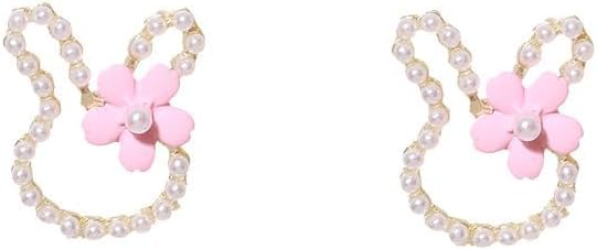 ONLYJUMP Easter Tiny Rabbit Stud Earrings for Women Cute Pink Daisy Flowers Hollow White Shell Pearl Sweet Bunny Animals Pet Small Earrings Jewelry Gifts