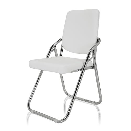 Miniatura 9 de Hjh Office 706302 Silla De Conferencia Plegable Esto Silla De Visita De Piel Sintética, Silla Plegable Versátil, Blanca