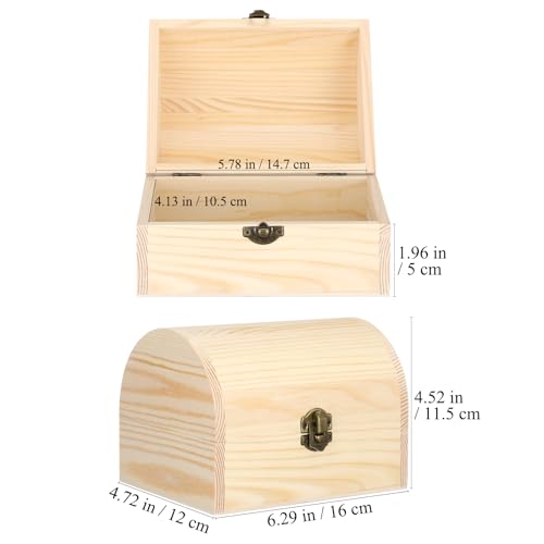 Image of DOITOOL Wooden Box with Hinged Lid 6.3x4.5x4.7 Inch Unfinished Wood Treasure Chest for DIY Crafts & Gifts, Small Wooden Jewelry Storage Box, Plain Pinewood Keepsake Case for Home Party Wedding Decor