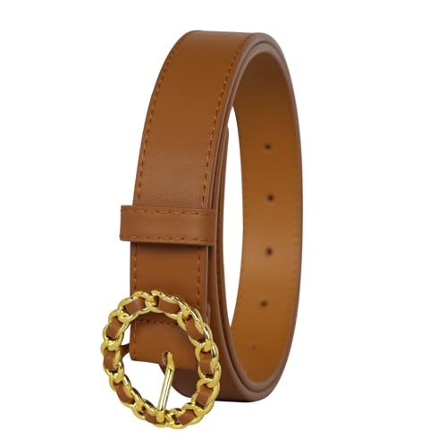 Image of Aurolran Women's Fashion Classic Metal Buckle Leather Belt with Jeans Dress