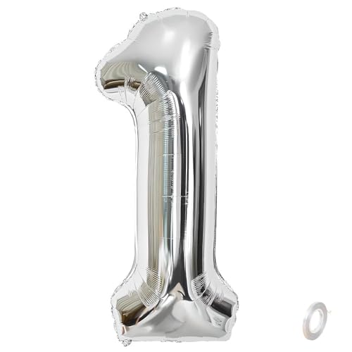 Balorise 40 Pouces Aluminium Ballon Géant Argenté Chiffre 1, Gonflable Hélium, Grand Numéro 0-9, 10-100 (101cm), Décoration de Foil Ballons pour Fête...