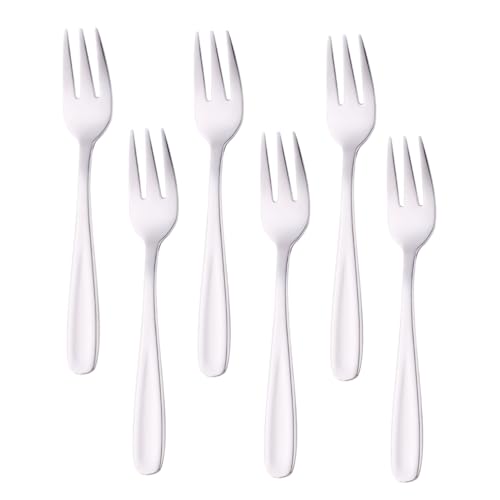Buyer Star Fruit Dessert Fork Set x 6 Pieces, 5.3 Inch Stainless Steel, Reusable Appetizer Forks for Home, Kitchen, Restaurant, Camping, Picnic, Cake, Cheese (Silver)