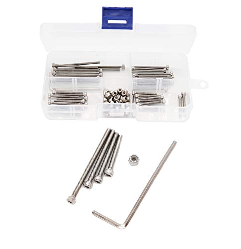 binifiMux 80pcs M2.5 Hex Socket Cap Screws Self Locking Nuts Assortment Kit with Wrench, Silver 304 Stainless Steel, M2.5x20mm/ 25mm/ 30mm/ 40mm
