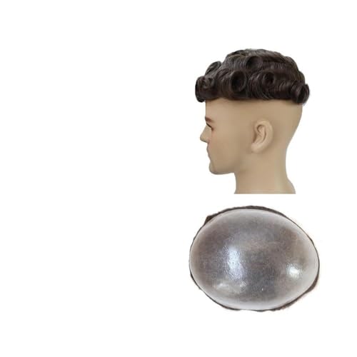 Toupet en PU injecté pour homme châtain foncé #4 base 6x8 pouces