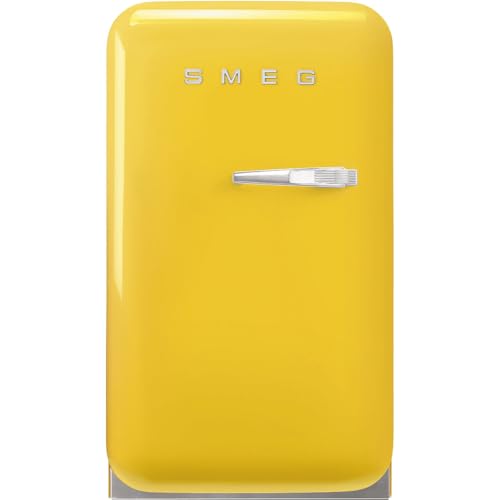 Image of Smeg FAB5 Retro Mini Fridge - 50s Style Compact Small Refrigerator, 1.2 cu ft, Automatic Defrost, LED Lighting, Adjustable Shelves- Made in Italy - Perfect for Home, Dorm, Office, Hotel -Yellow