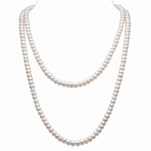 Image of QMTAEW Pearl Necklaces for Women, AAAA Quality Round White Freshwater Genuine Cultured Pearls, Jewelry Gifts Sets for Anniversary, Wedding and Birthday,150cm
