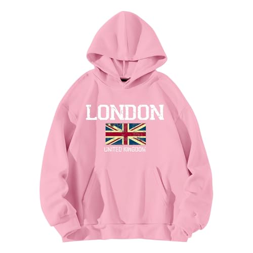 Sudaderas con capucha para mujer con bolsillo frontal para mujer, de manga larga, con estampado de letras de Londres, sudaderas a juego, casual, suéter casual, Rd1., L