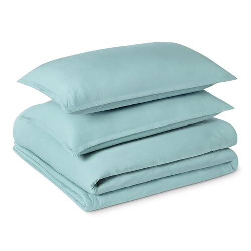 Image of Amazon Basics Brushed Microfiber Comforter Set, Extra Soft with Natural Texture, 3-Piece, King, Blue, Warm, Oeko-TEX Certified