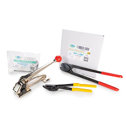 Image of IDL Packaging PRO 5 /8 inch x 200' Steel Strapping Kit, 1400 lbs Break Strength - Professional Grade Tools & Mini Strapping Coils - Enough Strapping and Seals for 100 Uses Before Refill