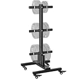 TRUSOON Movable Weight Plate Rack, Heavy Duty Olympic Plate Rack for 1 or 2-Inch Plates with 2 Barbell Holders, Bumper Plate Storage with Locking Wheels for Garage, Home Gym