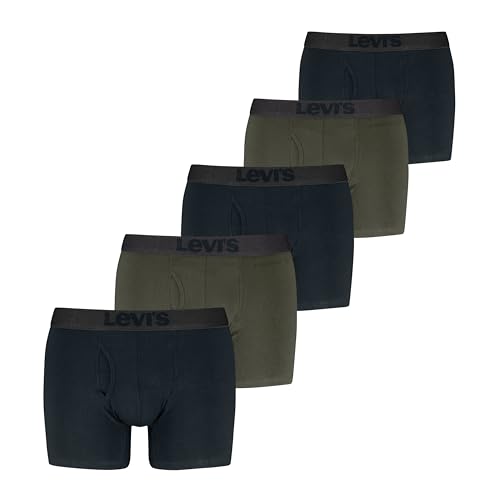 Levi's Men's 5-Pack Melange Waistband Boxer Brief, Black/Green, Large