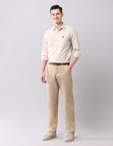 Image of U.S. Polo ASSN. Solid Slim Fit Shirt for Men - 100% Cotton, Breathable & Comfortable, Full Sleeves Casual Shirt for Men