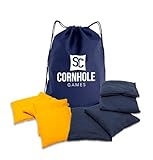 Weather Resistant Cornhole Bags (Set of 8) by SC Cornhole (Yellow/Navy Blue)