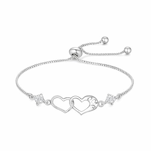 Image of Nilu's Collection Double Heart Shape Cubic Zirconia Charm Bracelet, Love Bracelet for Women and Girls, Valentine's Day Gift