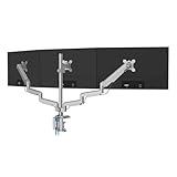 Mount-It! Triple Monitor Mount with Gas Spring Arms, Fits 24–32 Inch Screens, USB & Audio Ports, Full Motion Desk Stand with Tilt, Swivel & Rotation, Heavy Duty Silver 3 Screen Arm with Clamp