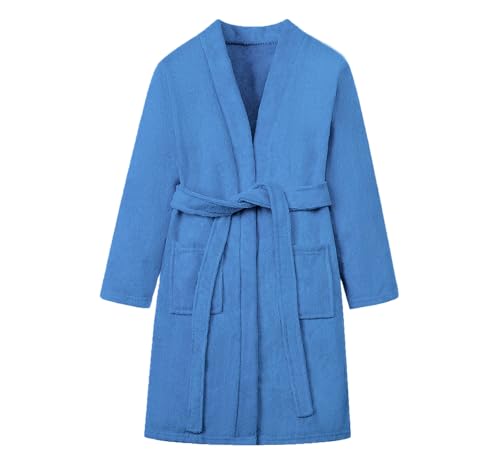 Image of Umeyda Boys Girls Towel Robe Soft Terry Cloth Cotton Kimono Bathrobes for Kids, Dark Blue, 11-12 Years